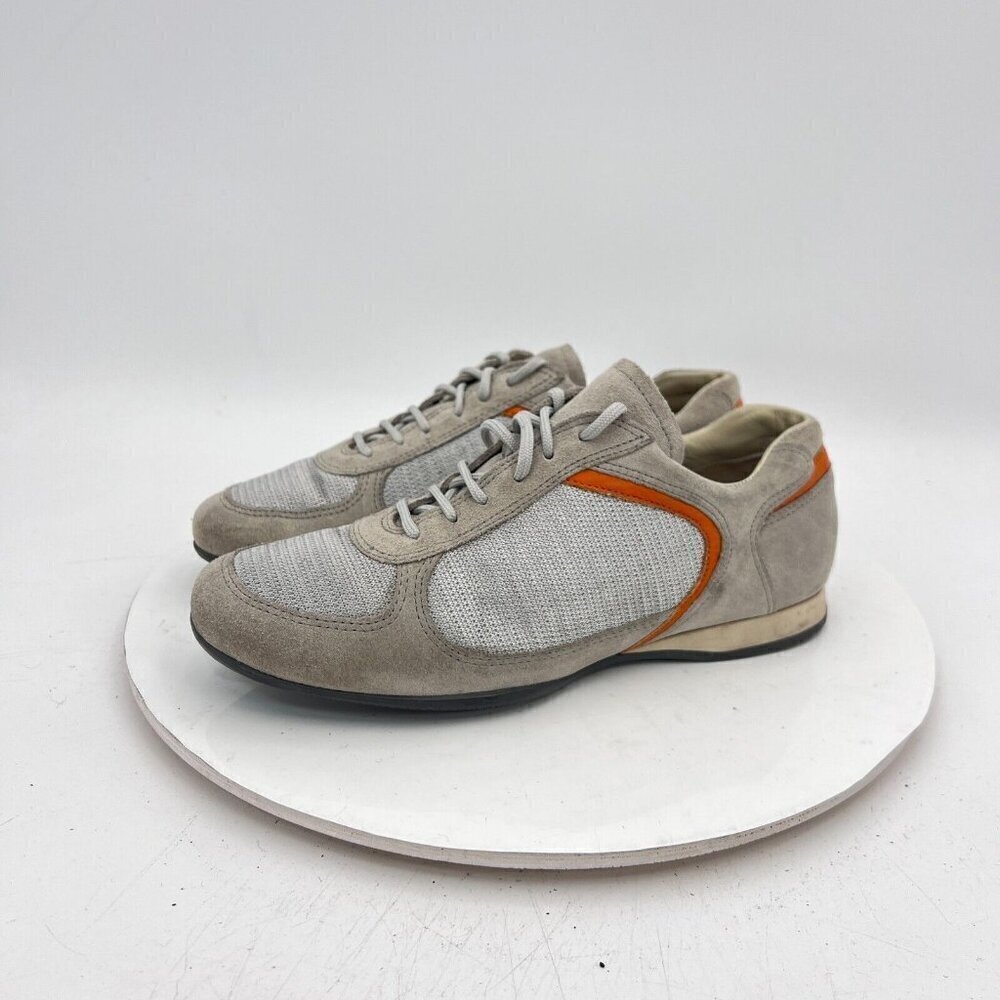 Prada Women Size Eu 36.5 Us 6.5 Silver Grey Orange Suede Lace Up Shoes